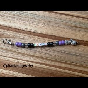 Pulmonary Hypertension Awareness Purple and Zebra “Brave” Handmade Keychain